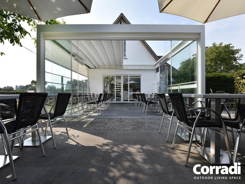 Isol&Plus - pergola en aluminium blanc avec toile rétractable