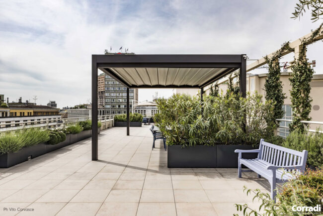 Isol&Plus - pergola en aluminium gris avec toile blanche rétractable