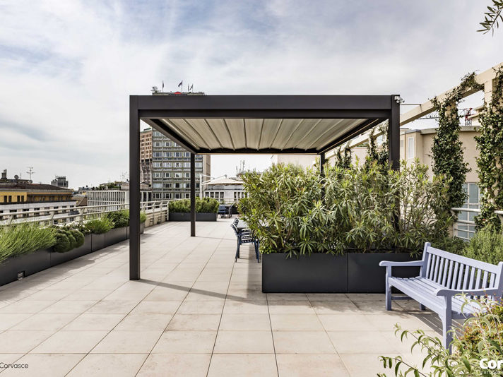 Isol&Plus - pergola en aluminium gris avec toile blanche rétractable