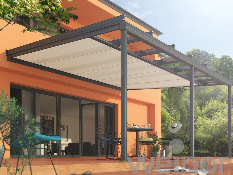Isol&Plus - pergola en aluminium noir avec toile rétractable